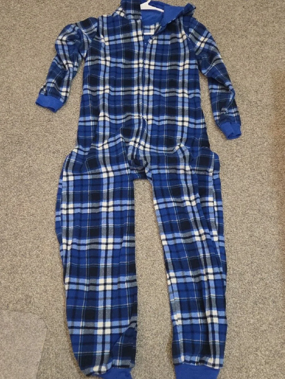 PJ Place Blue and White Plaid Zip Hoodie Onesie Fleece Childrens Place XXL/16